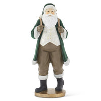 17.75" Dark Green Velvet Resin Santa with Gold Glittered Christmas