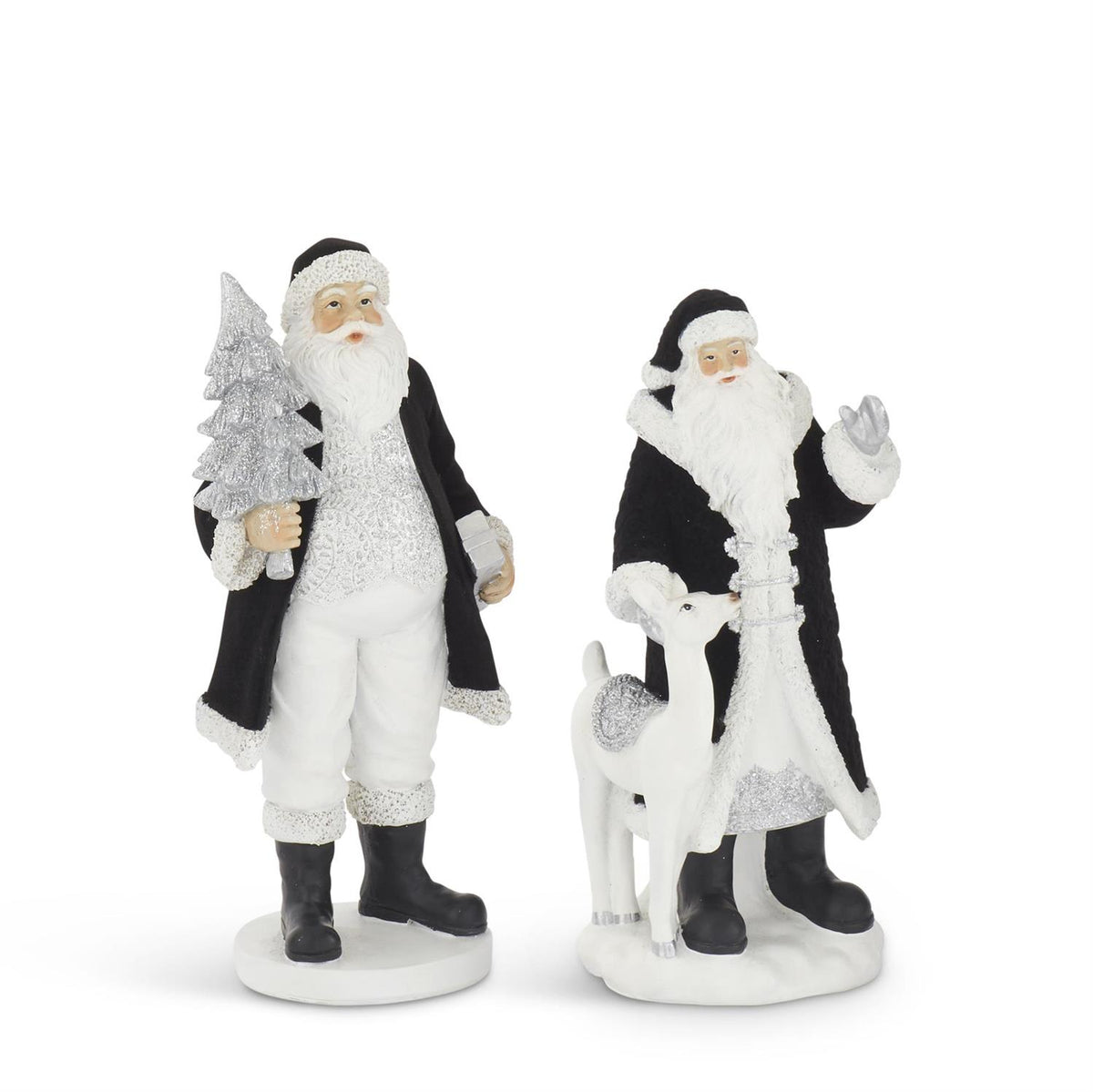 Design Shop Assorted Black Velvet Resin Santas Set of 2.