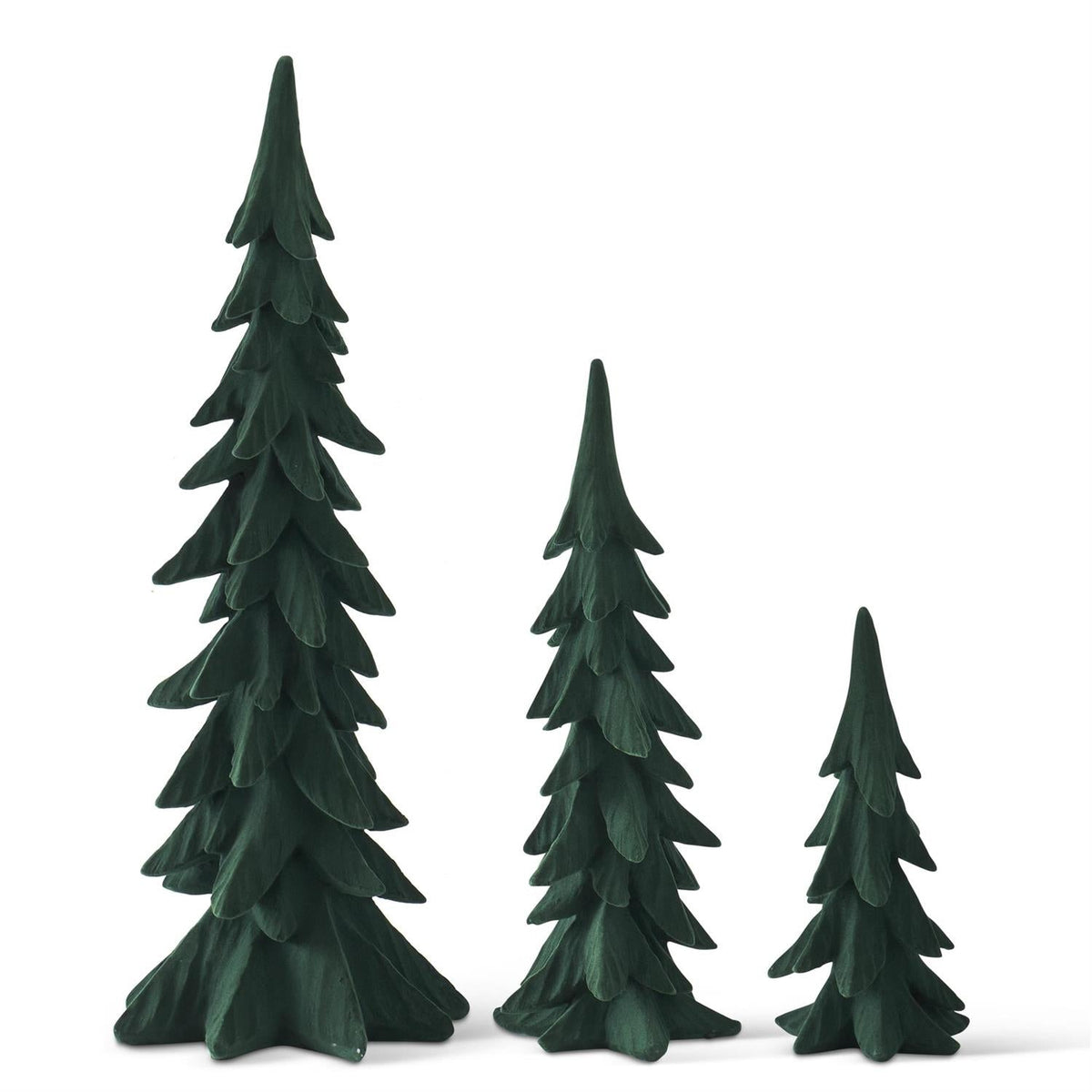 Shell Design Shop Set of 3 Dark Green Velvet Christmas Trees