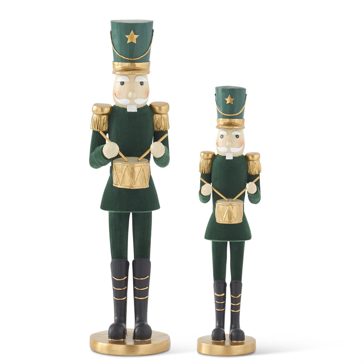 Shell Design Shop Set of 2 Dark Green Velvet & Gold Soldiers w/ Drums