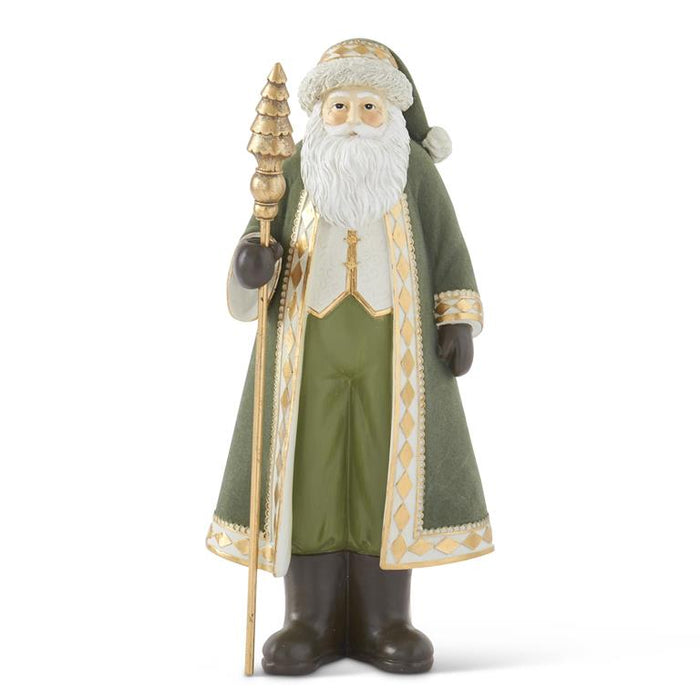 Design Shop 16.5 Inch Sage Green Velvet Santa w/Christmas Tree Staff