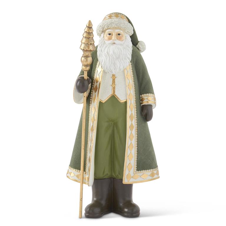 Design Shop 16.5 Inch Sage Green Velvet Santa w/Christmas Tree Staff