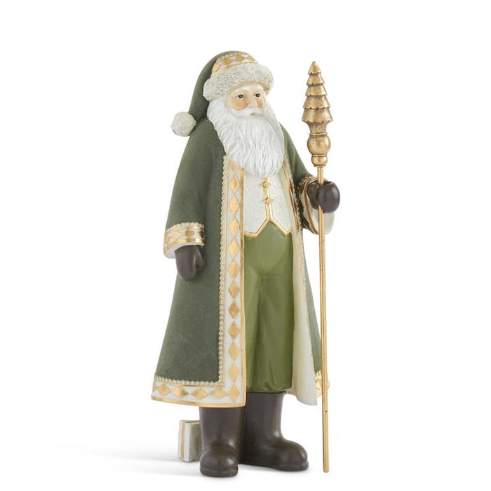 Design Shop 16.5 Inch Sage Green Velvet Santa w/Christmas Tree Staff