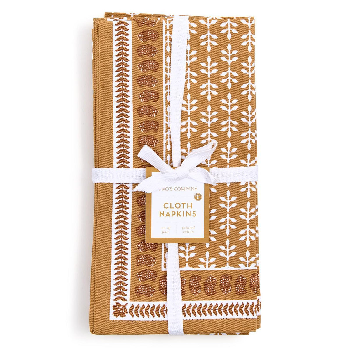Design Shop Natural Elements Block Print Design Cloth Napkins - Cotton, Set of 4.