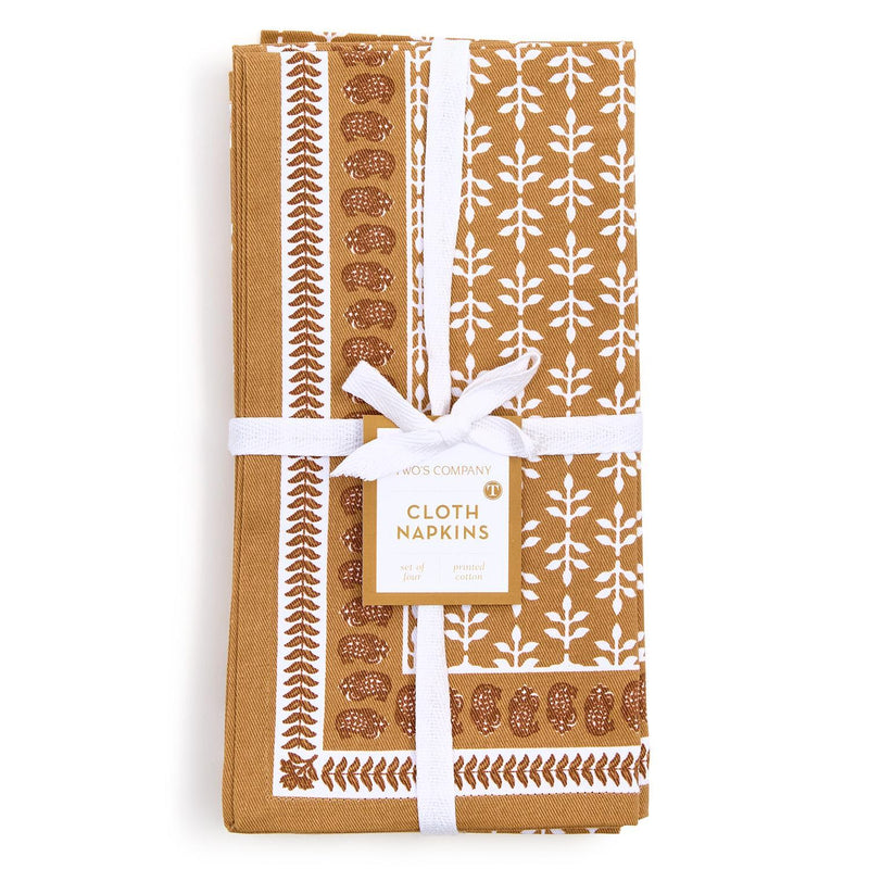 Design Shop Natural Elements Block Print Design Cloth Napkins - Cotton, Set of 4.
