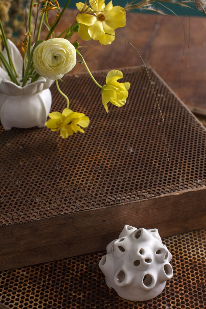 Design Shop White Shephard Flower Frog, 3.5" X 3.25", Set of 2.