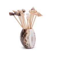 Design Shop Tiger Cowrie Shell w/20 Assorted Sea Shell Picks in Acetate Gift Box - Bamboo Wood/Shell