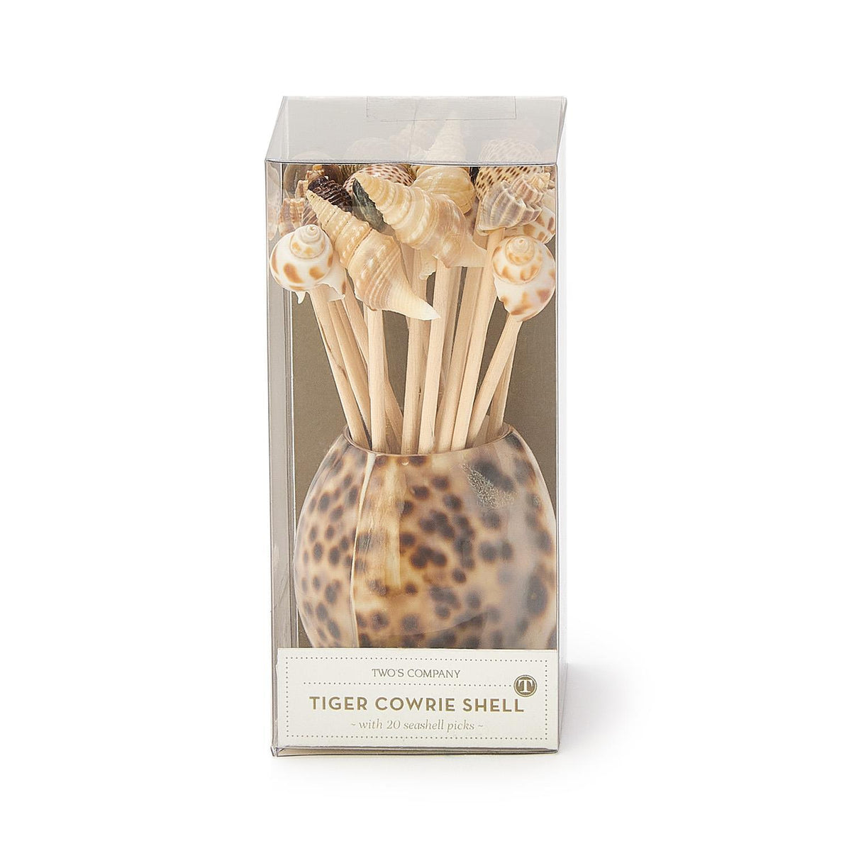 Design Shop Tiger Cowrie Shell w/20 Assorted Sea Shell Picks in Acetate Gift Box - Bamboo Wood/Shell