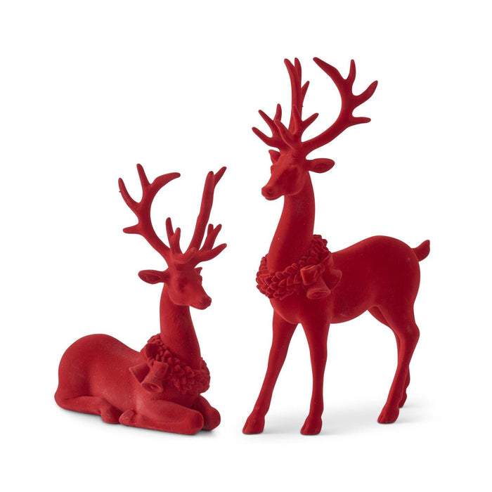 Design Shop Set of 2 Red Velvet Resin Reindeers