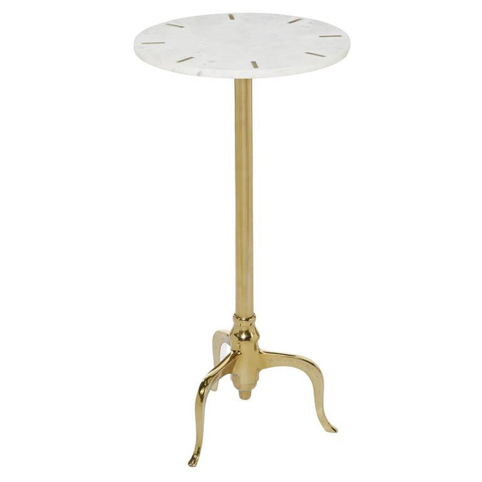 Gold Marble Accent Table with Marble Top With Gold Inlay, 15" X 15" X 27"