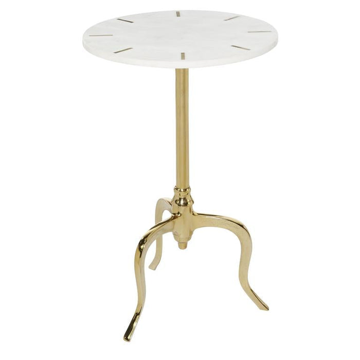 White Marble Accent Table with Marble Top With Gold Inlay, 18" X 18" X 25"