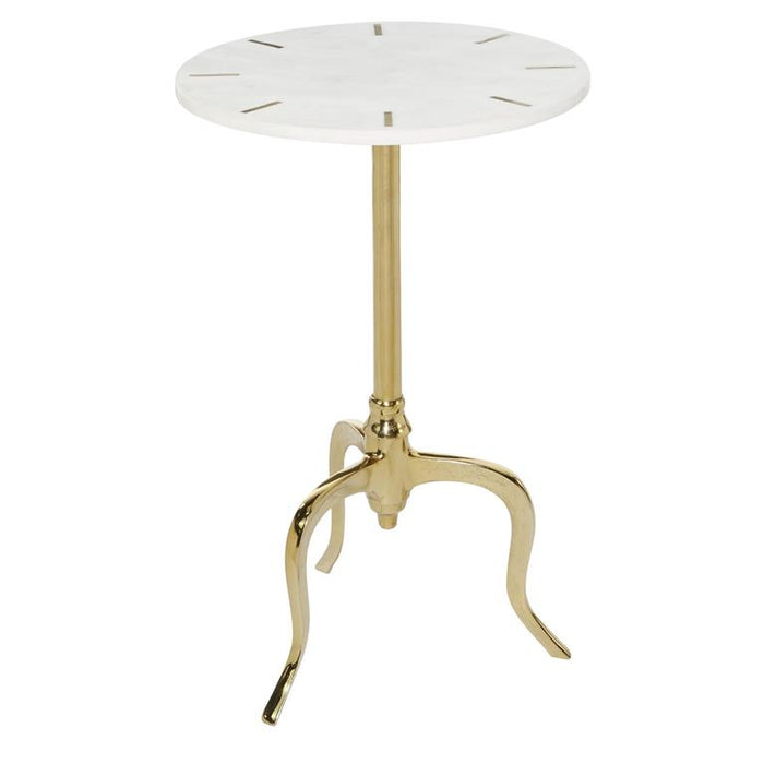 Design Shop  White Marble Top Accent Table w/ Gold Inlay
