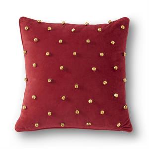 Design Shop 17 Inch Square Gold Bell Red Cotton Pillow
