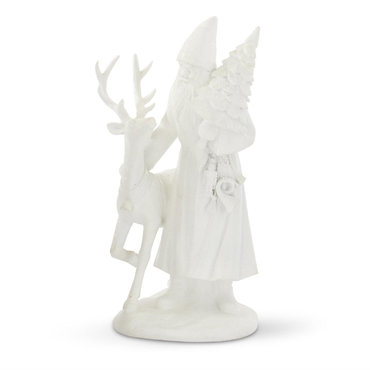 Design Shop 12 Inch Glittered White Resin Santa w/Reindeer