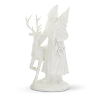 Design Shop 12 Inch Glittered White Resin Santa w/Reindeer