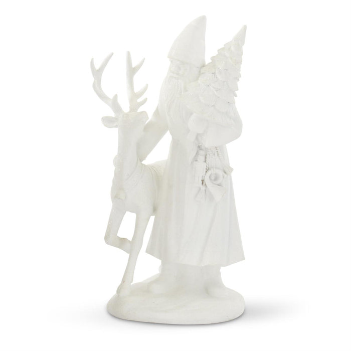 Design Shop 12 Inch Glittered White Resin Santa w/Reindeer