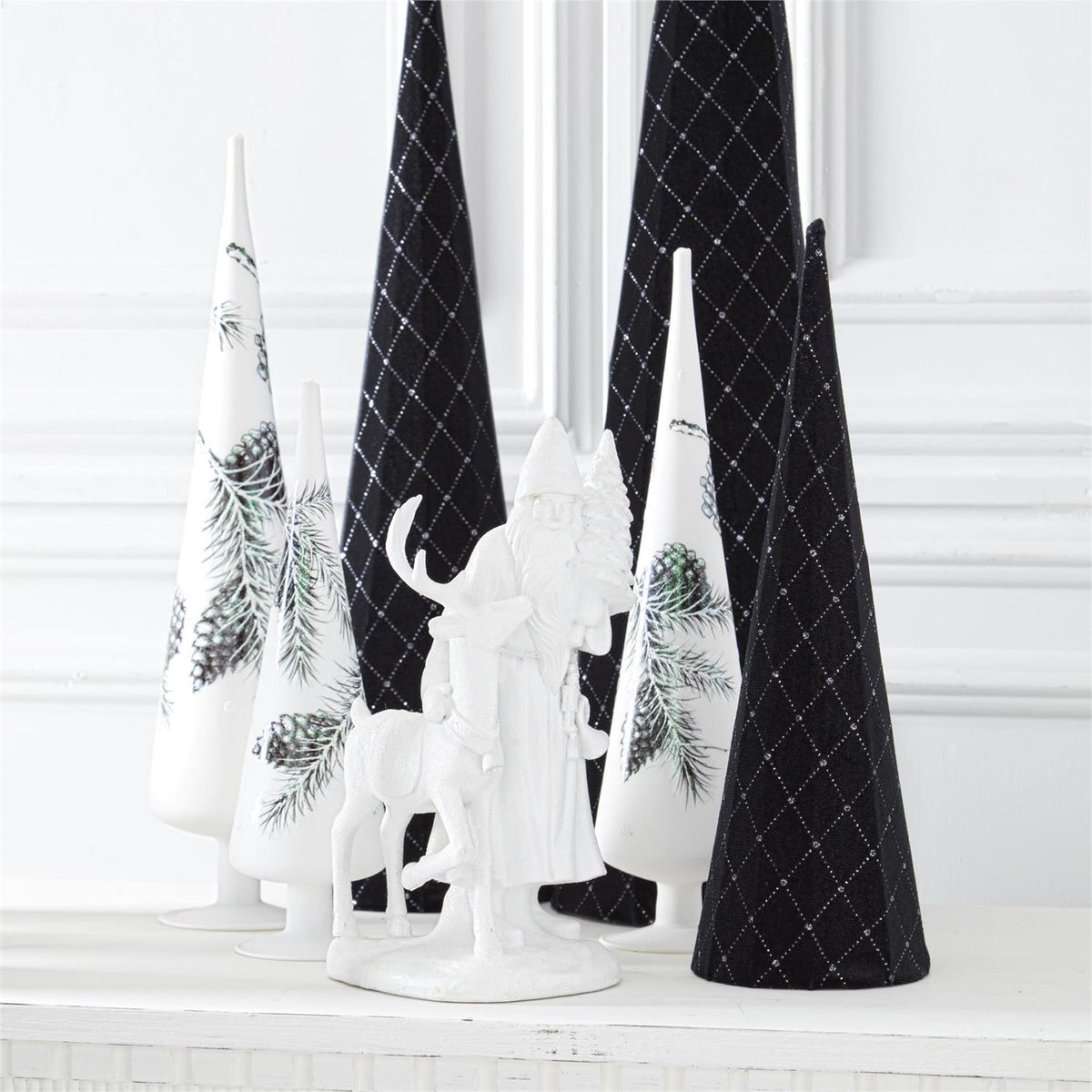 Design Shop 12 Inch Glittered White Resin Santa w/Reindeer