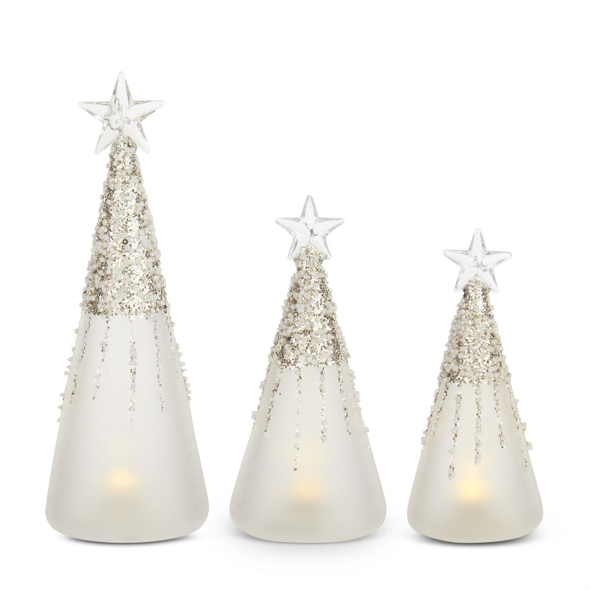 Design Shop Set of 3 Frosted & Beaded Glass LED Trees