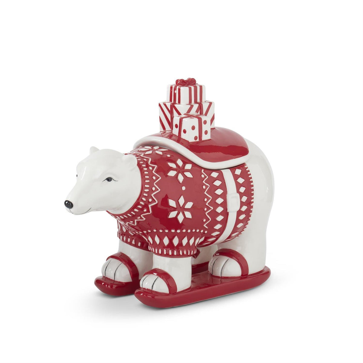 Design Shop 10 Inch White & Red Ceramic Polar Bear Container