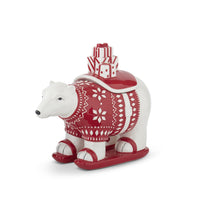 Design Shop 10 Inch White & Red Ceramic Polar Bear Container