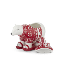 Design Shop 10 Inch White & Red Ceramic Polar Bear Container
