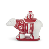 Design Shop 10 Inch White & Red Ceramic Polar Bear Container