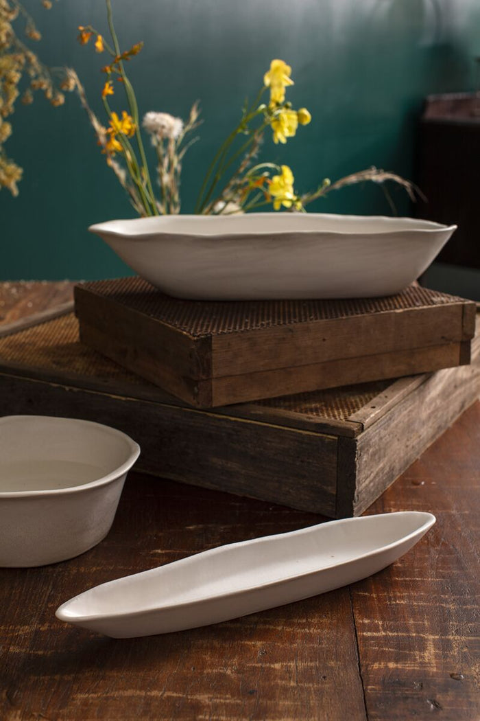 Design Shop White Dahlia Collection Trough, 14.5" X 1.25", Set of 2.