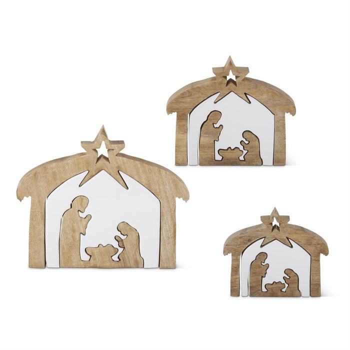 Design Shop Set of 3 Wood Nativity W/white Enameled Center Cutouts