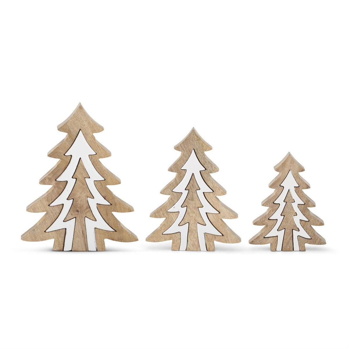 Design Shop Set of 3 Wood Trees w/White Enameled Center Cutout Trees