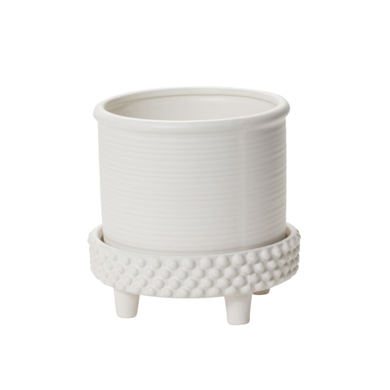 Design Shop White Jane Footed Pot, 8" X 7.75".