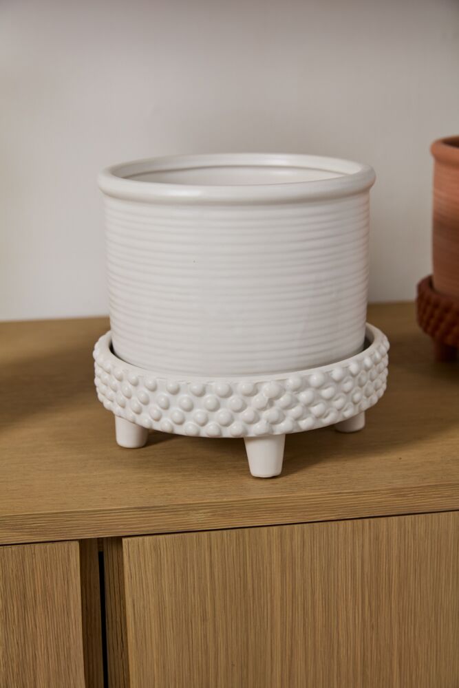 Design Shop White Jane Footed Pot, 8" X 7.75".