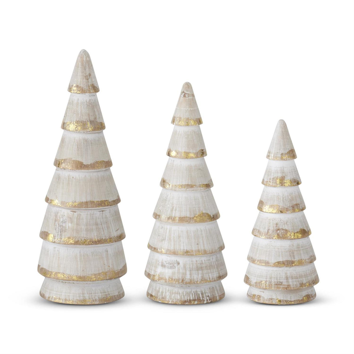 Design Shop Whitewashed Gold Gilded Wood Trees, Set of 3