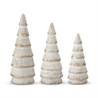 Design Shop Whitewashed Gold Gilded Wood Trees, Set of 3