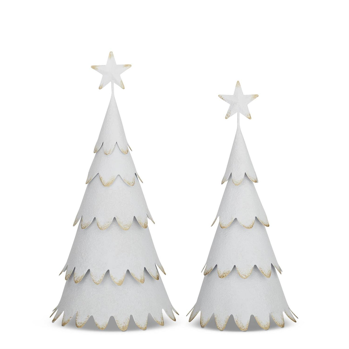 Design Shop Set of 2 Textured White Metal Trees w/Gold Gilded Scalloped Tips