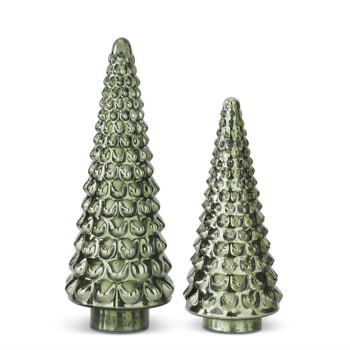 Design Shop Set of 2 Green Mercury Glass Trees