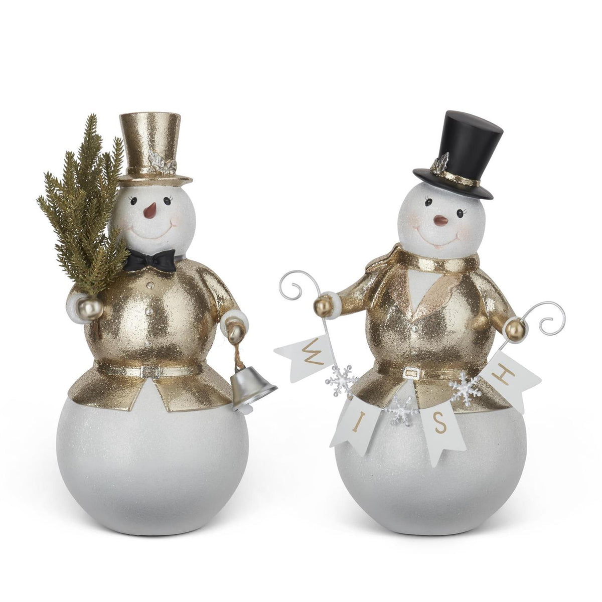 Design Shop Set of 2 14.25 Inch Glittered Gold Coat Snowmen