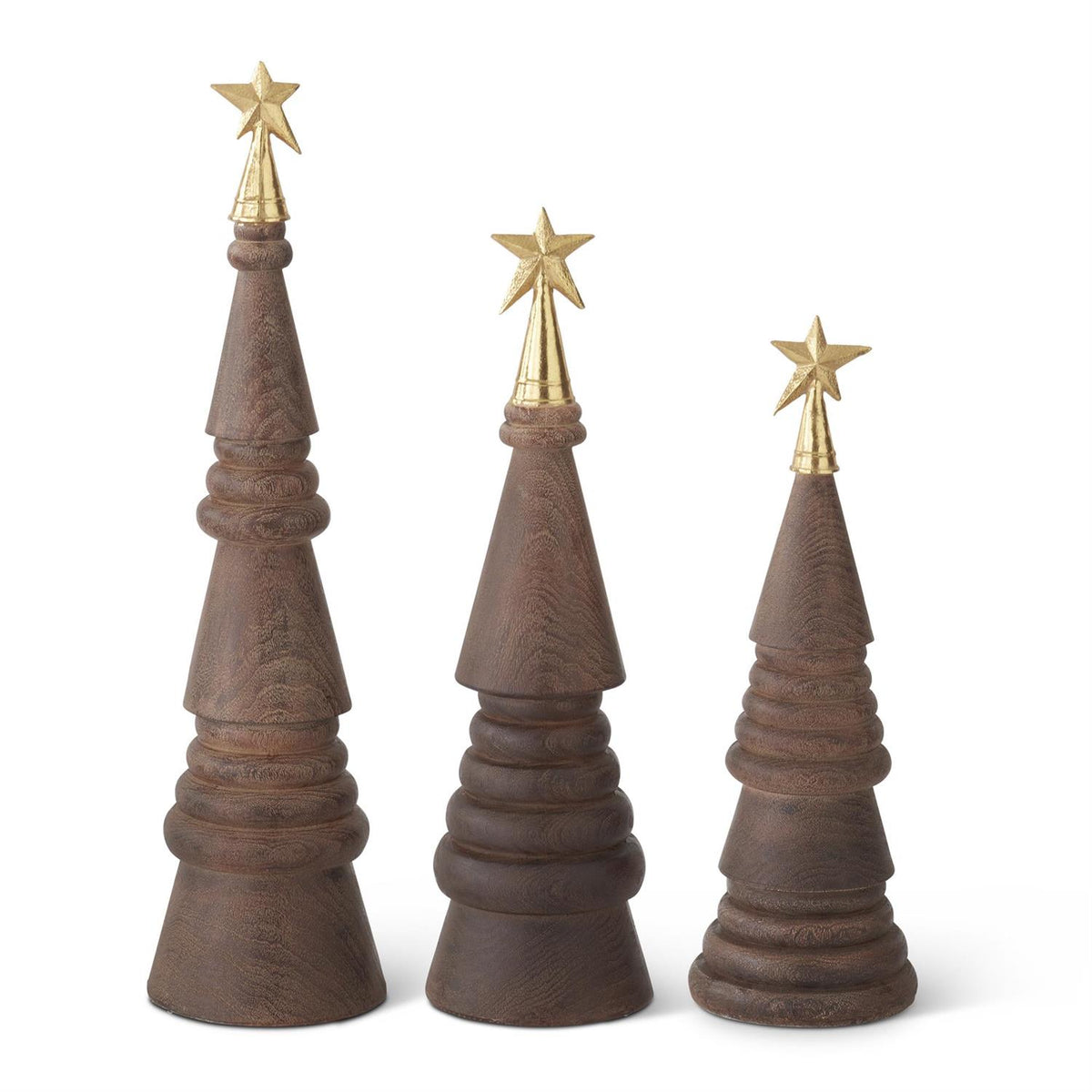 Design Shop Brown Resin Woodgrain Christmas Trees w/Gold Stars, Set of 3
