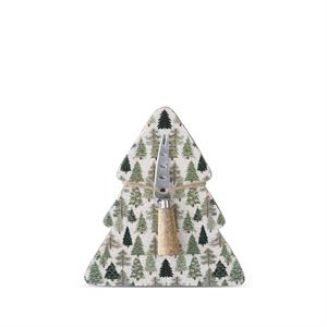 Design Shop 8.5 Inch Wood Christmas Trees Enameled Tree Serving Platter w/Spreader