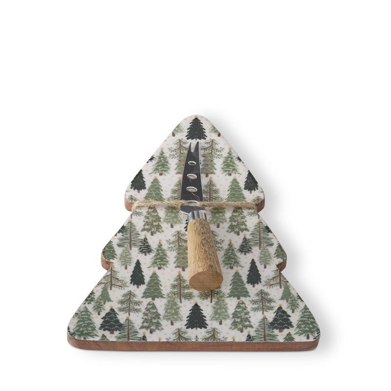 Design Shop 8.5 Inch Wood Christmas Trees Enameled Tree Serving Platter w/Spreader