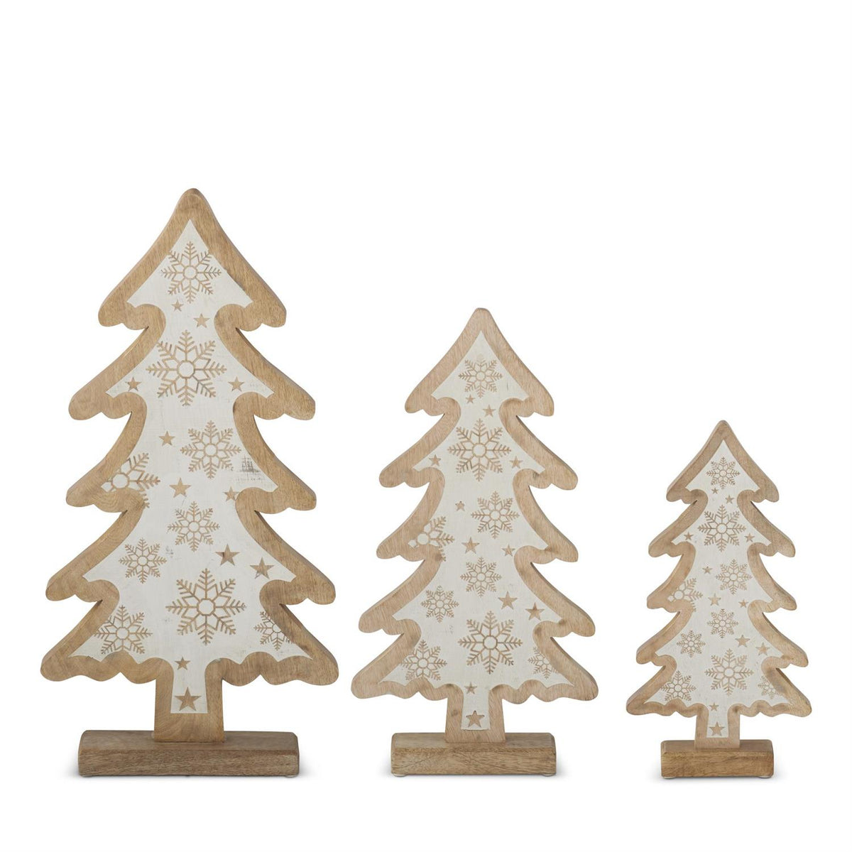 Design Shop Set of 3 Wood Trees w/White Snowflake Centers