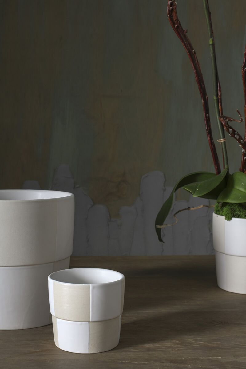 Design Shop Off-White Checkerboard Collection Pot, 3.25" X 3.25".