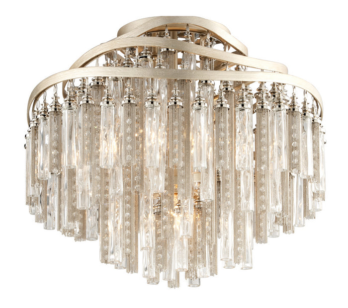 Corbett Lighting Four Light Semi Flush Mount from the Chimera collection in Tranquility Silver Leaf finish