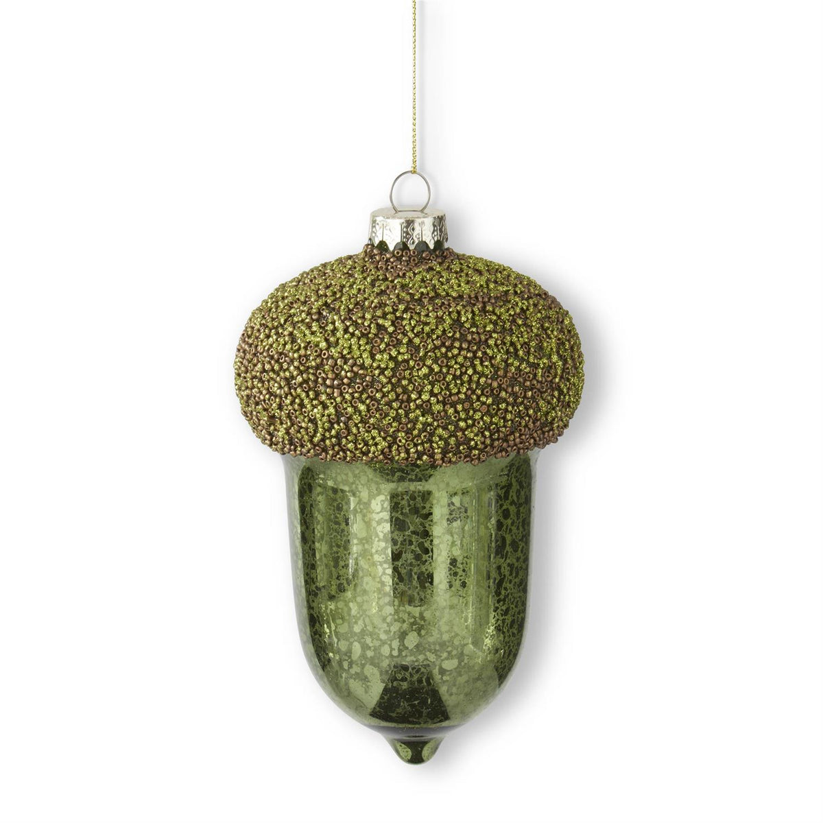 Design Shop 6.5 Inch Green Mercury Glass Acorn Ornament w/Glittered Beaded Top