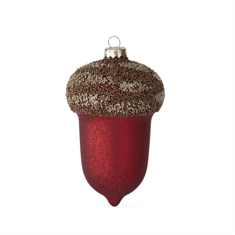 Design Shop 6.5 Inch Red Mercury Glass Acorn Ornament w/Glittered Beaded Top