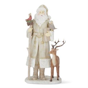 Design Shop 15.25 Inch Resin Cream Coat Santa w/Cardinal Owl & Reindeer