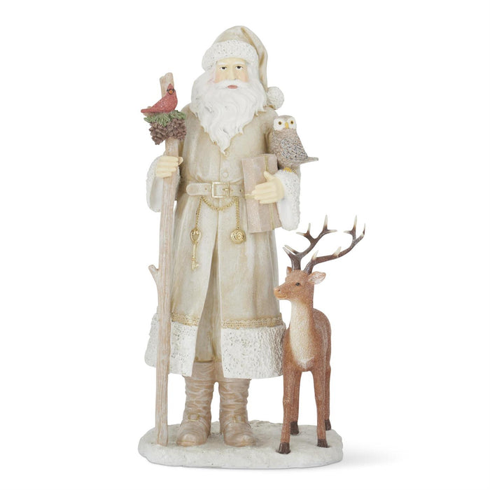 Design Shop 15.25 Inch Resin Cream Coat Santa w/Cardinal Owl & Reindeer