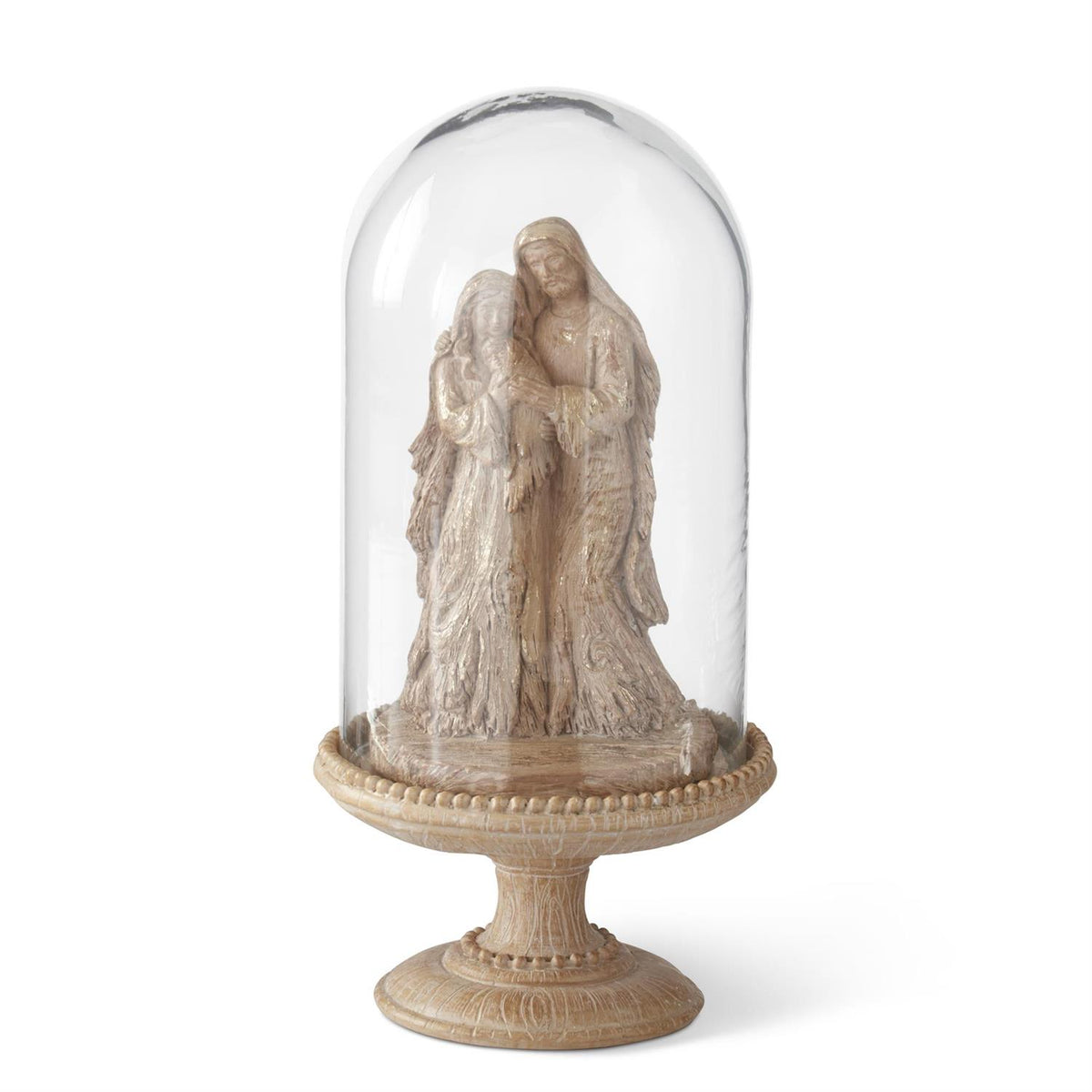 Design Shop 10.5 Inch Resin Woodgrain & Gold wash Nativity Cloche