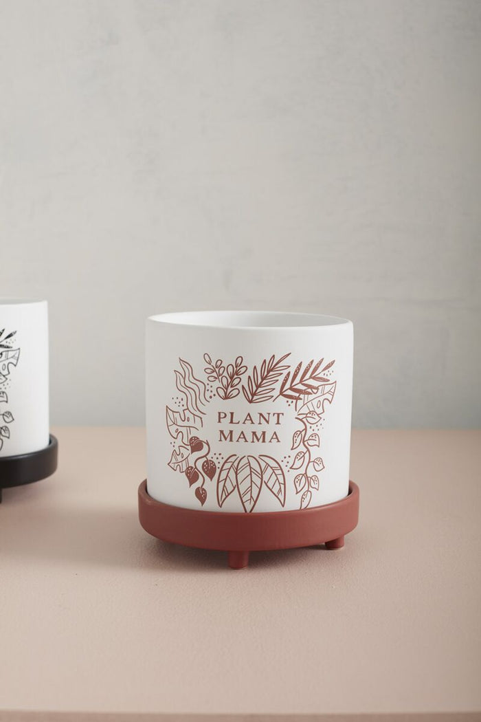 Design Shop White Plant Parent Pot Collection Mama, 5" X 5.25".