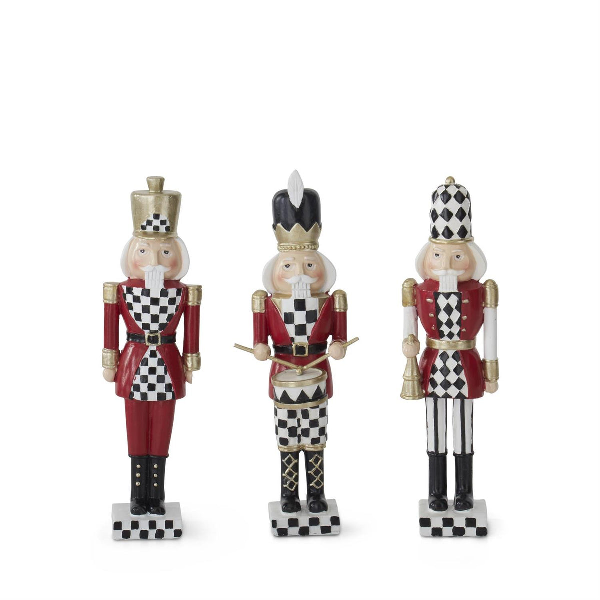 Design Shop Assorted 8 Inch Harlequin Resin Nutcracker Soldiers. Set of 3.