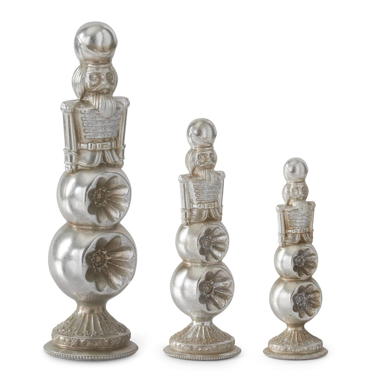 Set of 3 Silver Nutcracker on Ornaments Finials
